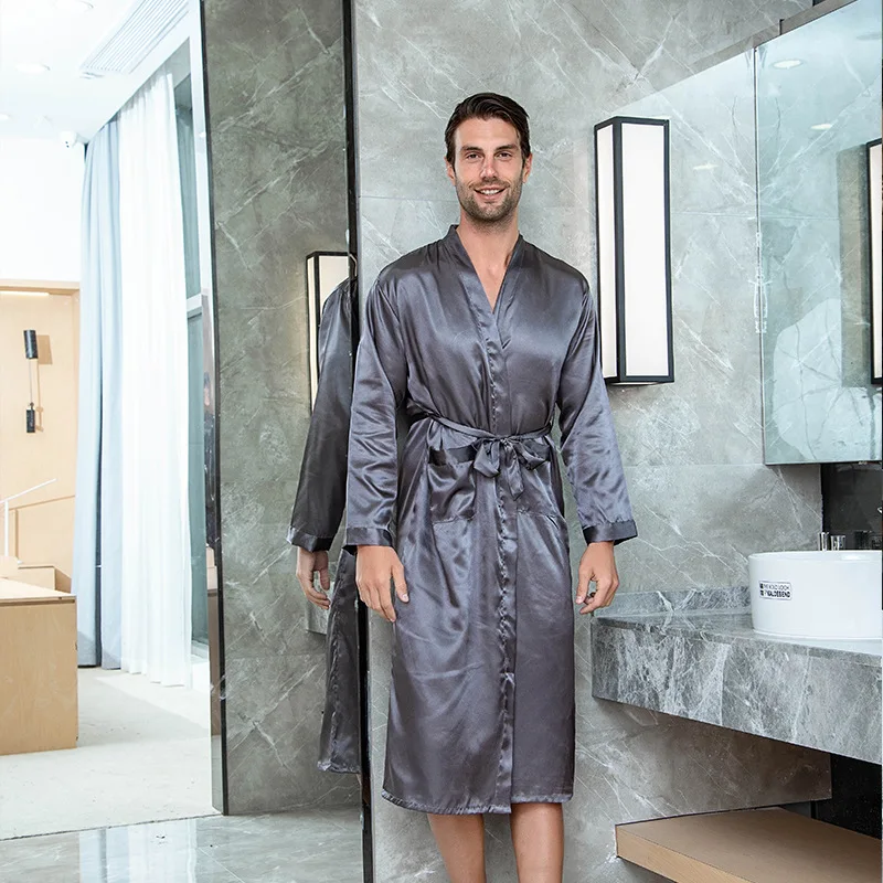 Pure Color Male Satin Robe bridegroom Wedding Robes Kimono Bathrobe Gown Sleepwear Casual Male  Nightgown Sleep Robe Home Wear