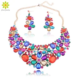Luxury Flower Necklace Earrings Set Jewelry Sets Party Wedding Prom Indian Bridal Costume Jewellery Trendy Gifts for Bride Women