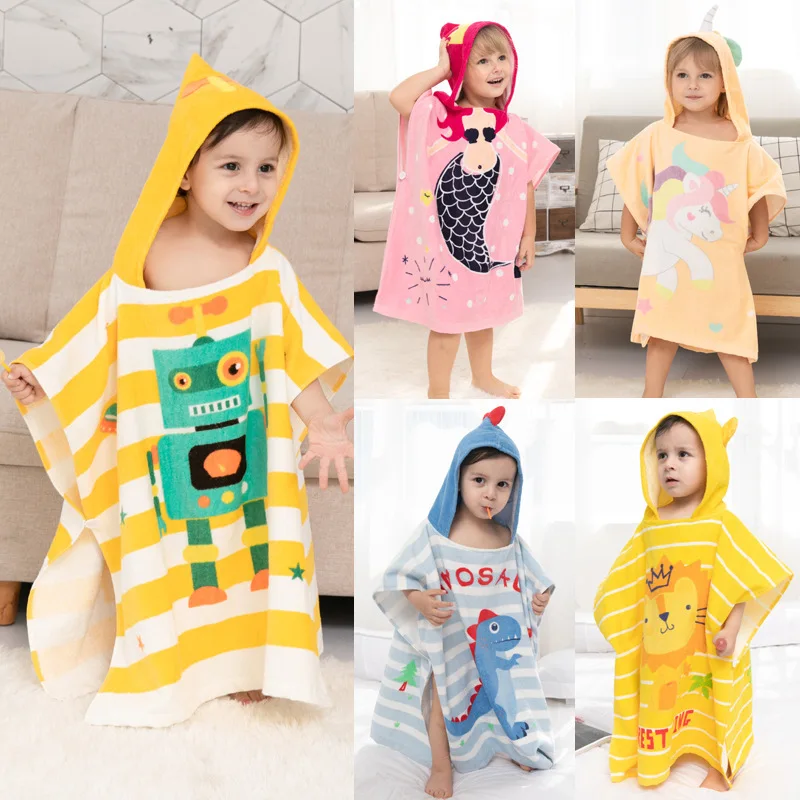 

Children's Bath Towel Cloak Kids Bathrobe Cartoon Print Hooded Beach Towel Baby Crawling Mat Newborn Wrap Towel Multifunction