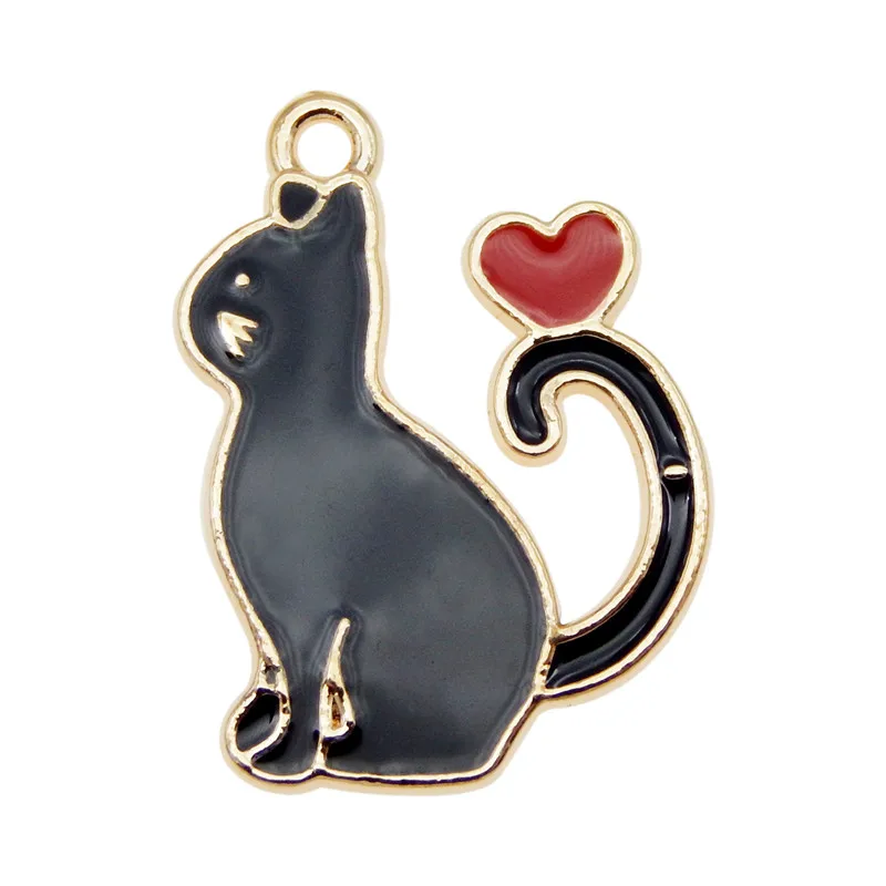 6pcs Animals Cat charms funny Red Heart necklace pendant handmade earring accessories Animals Pet Gift diy Metal Bracelet Charms