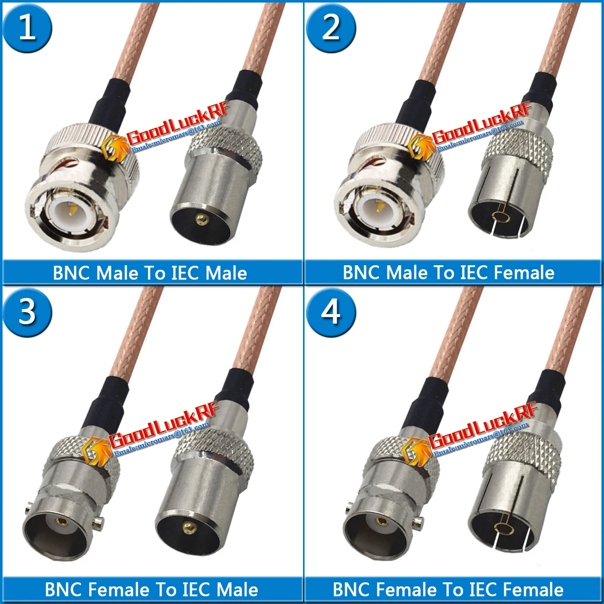 

Kit Set High-quality Q9 BNC To TV IEC Male & Female Pigtail Jumper RG316 cable Extend cable BNC - IEC 50 ohms Low Loss