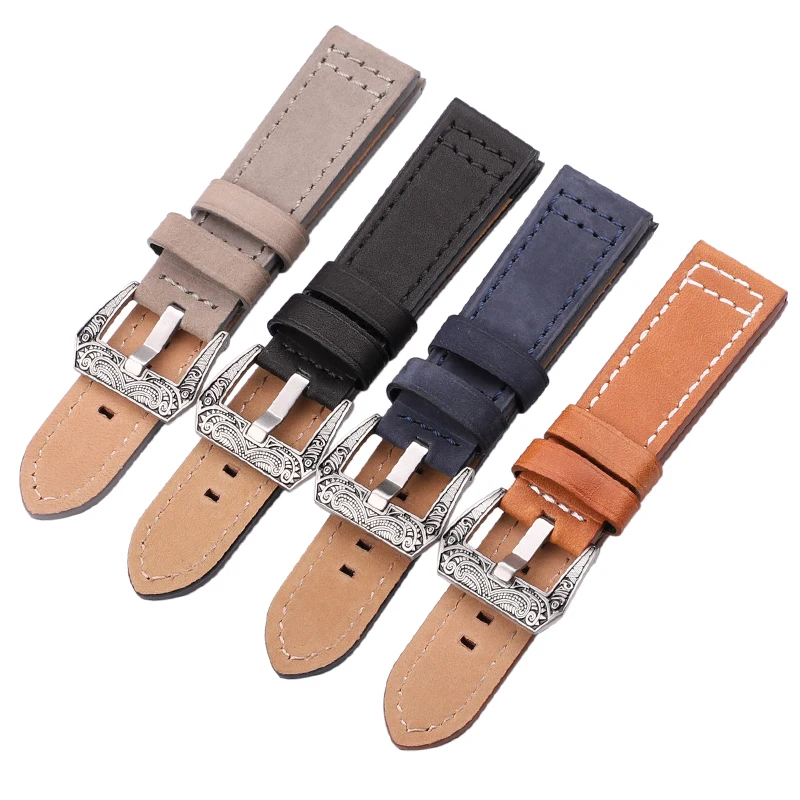 Genuine Leather Watchband 20mm 22mm 24mm Watch Band Black Brown Blue Gray Cowhide Watch Strap Accessories