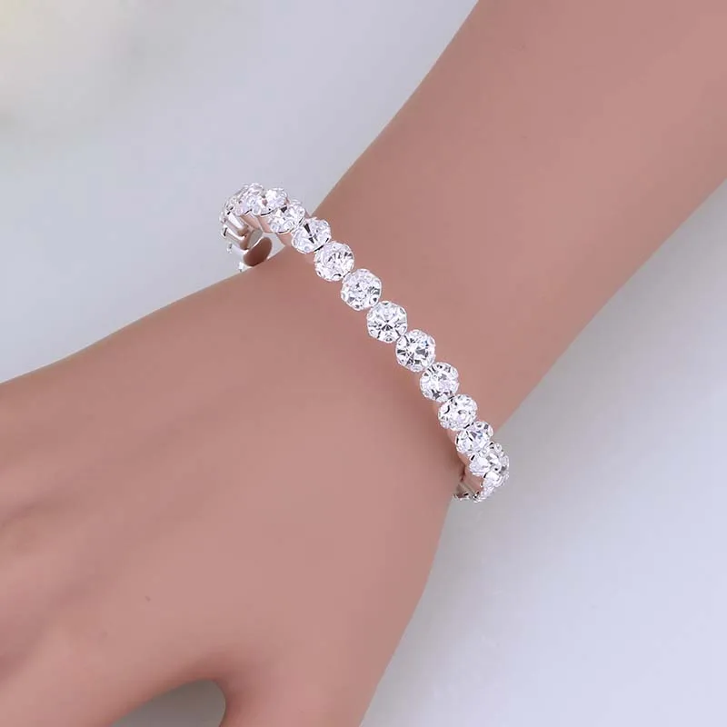 TREAZY Circle Crystal Bridal Jewelry Sets Silver Color African Beads Rhinestone Wedding Necklace Earrings Bracelet Set For Women