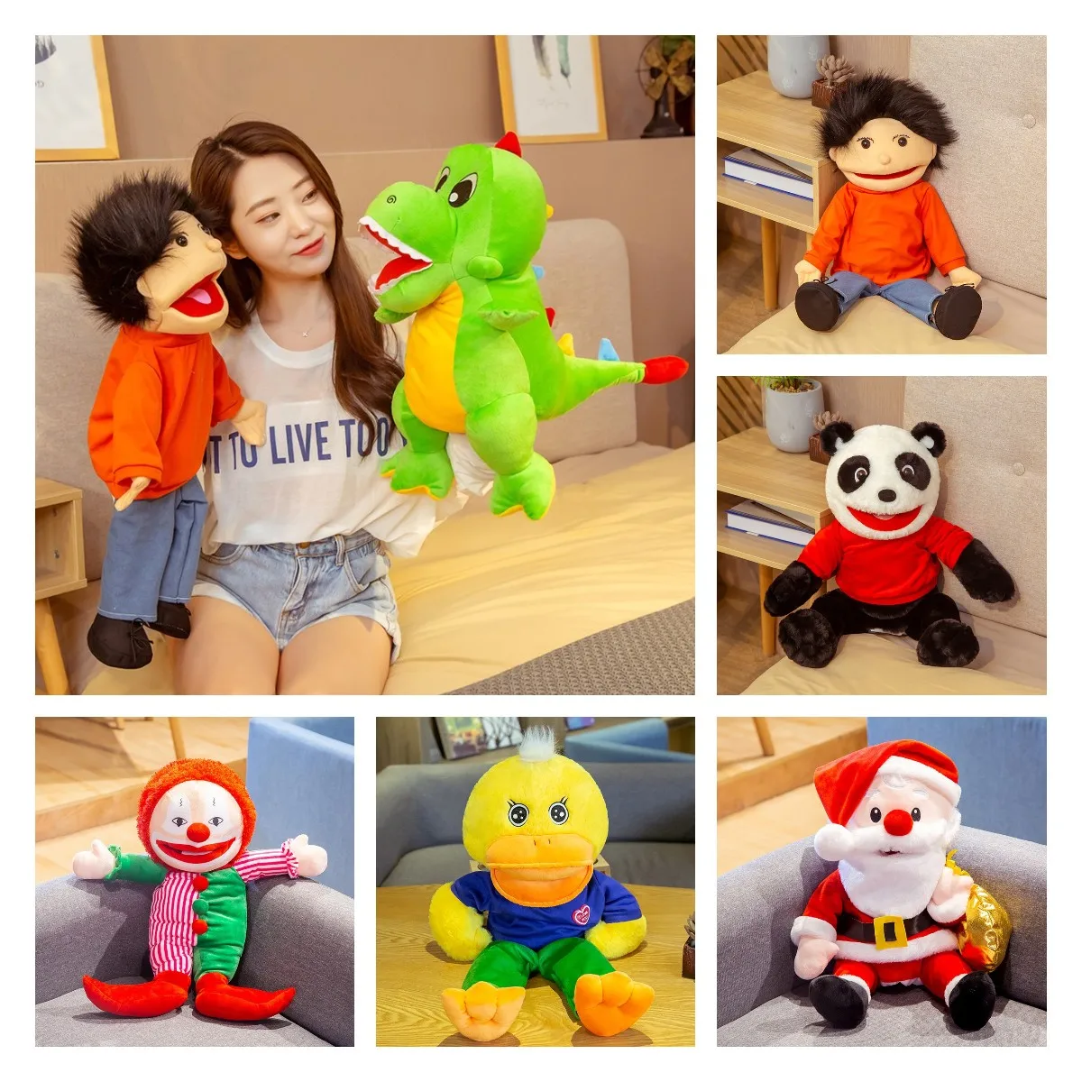 60cm Big Soft Doll Cute Animal Hand Puppet Children Theater Performance Props Scary Doll Dinosaur Panda Plush Toys Kids Gift