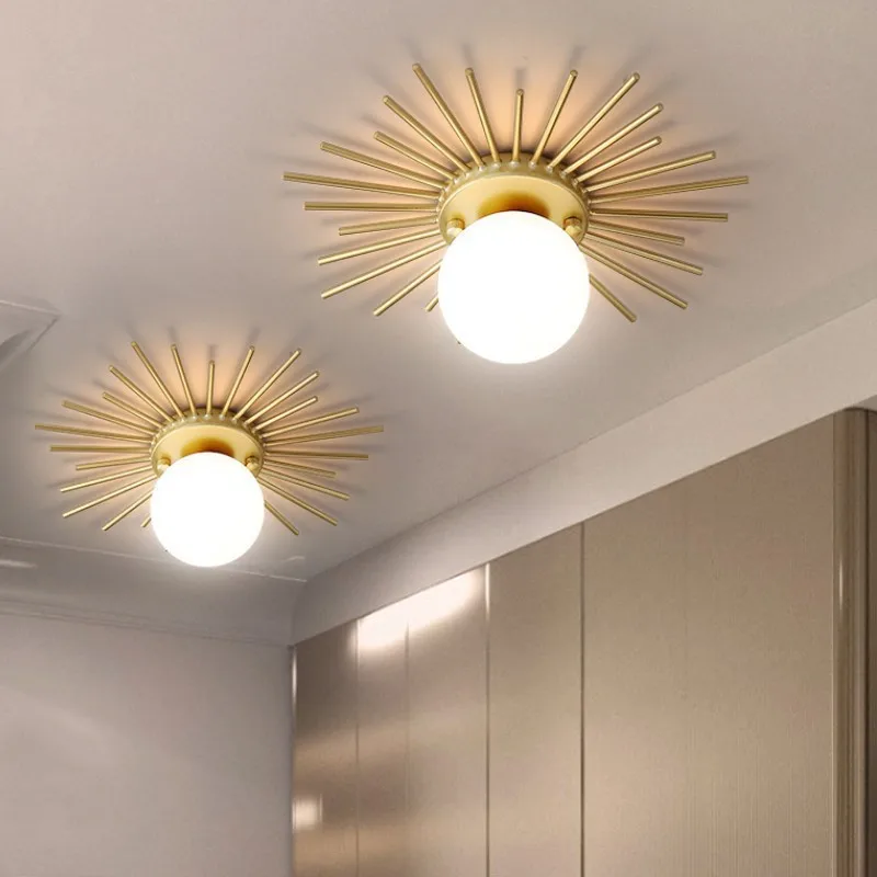 Nordic Ceiling Light Gold Glass Ball Modern Sun Creative Art Decor Living Room Aisle Corridor Balcony Porch Lighting Indoor Lamp
