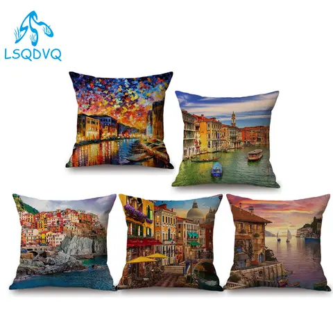 Paris Venice London Scenery Home Decor Sofa Cushion Cover France Italy UK Europe Landscase Salon Hotel Polyester Pillow Case