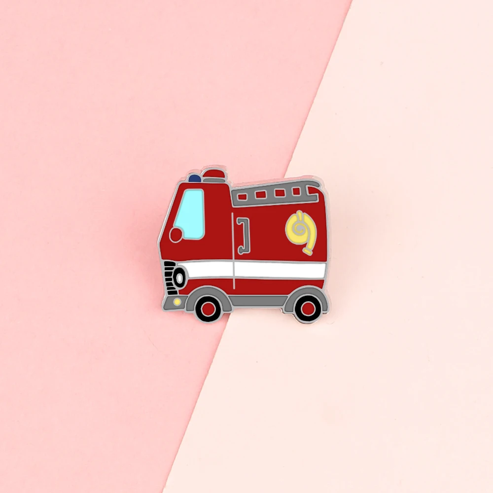 Creative Mini Fire Truck Enamel Pin Kids Cartoon Car Brooch High Quality Lapel Pin Badges Backpack Decoration Jewelry Gift New