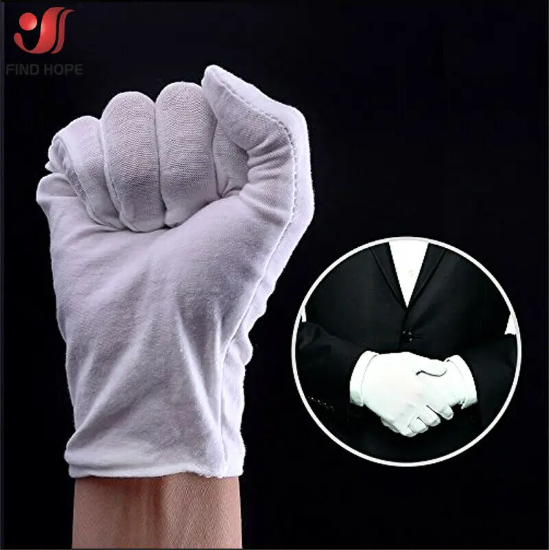 Gants de protection en coton blanc, 6/12 paires, jetables, pour le travail, l\'inspection, les bijoux, légers, doux, unisexe