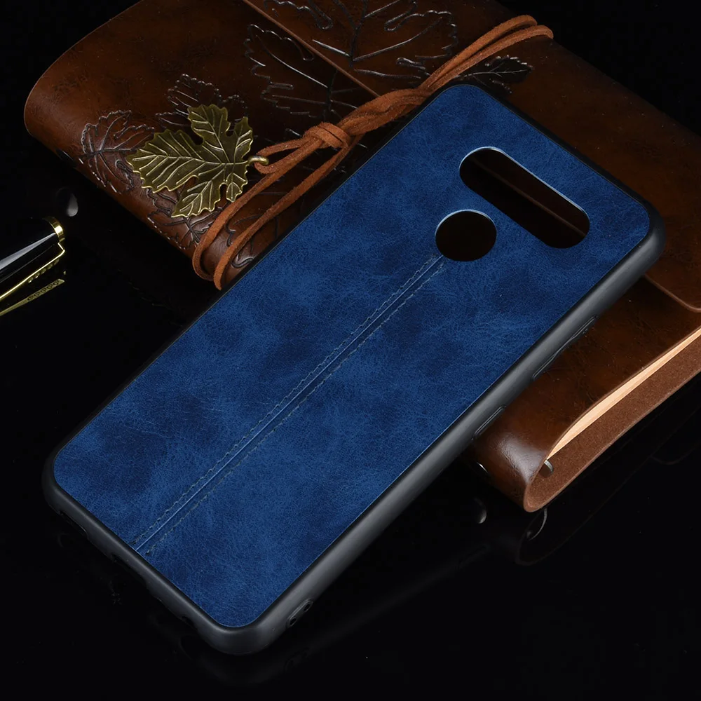 For LG K50 LM-X520HM Case LG K50/Q60 Suture Calfskin Soft Edge PU Leather Hard Phone Back Cover For LG Q60 LMX525EAW Q 60 Case