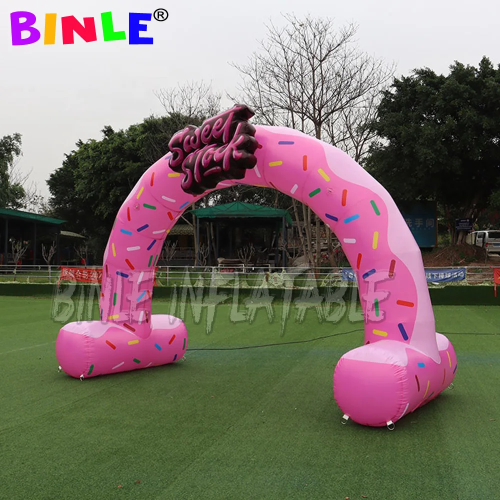 Commercial Use Outdoor Pink Inflatable Donut Arch With Logo For Cake Shop Advertising