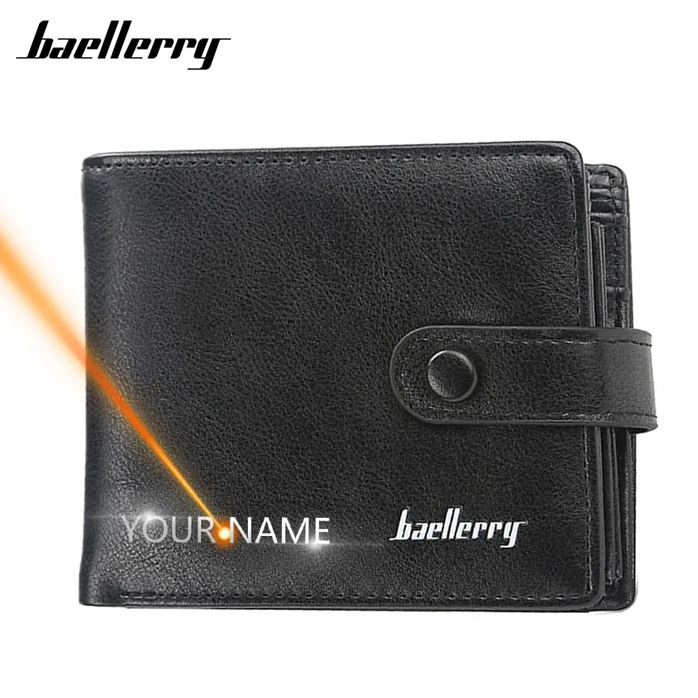 

2020 Short Hasp Men Wallets Name Engraving 9 Card Holders Desigh Men Leather Purse Solid Coin Pocket High Quality Male Purse