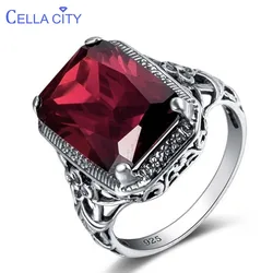 Cellacity Geometry Ruby Ring for Women Silver  Jewelry Rectangle Gemstones Luxury Design Female Anniversary Party Accessory