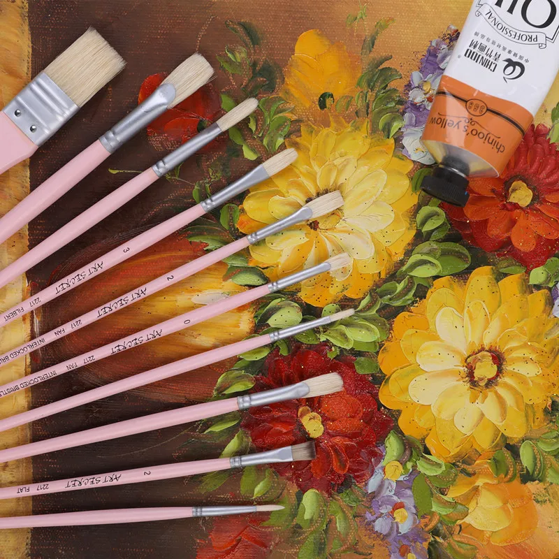 ArtSecret High Grade 10/Set 2217 Pinsel Hog Borsten Haar Holzgriff Künstlerische Kunst Werkzeug Für Acryl & öl Zeichnung – Detail 5