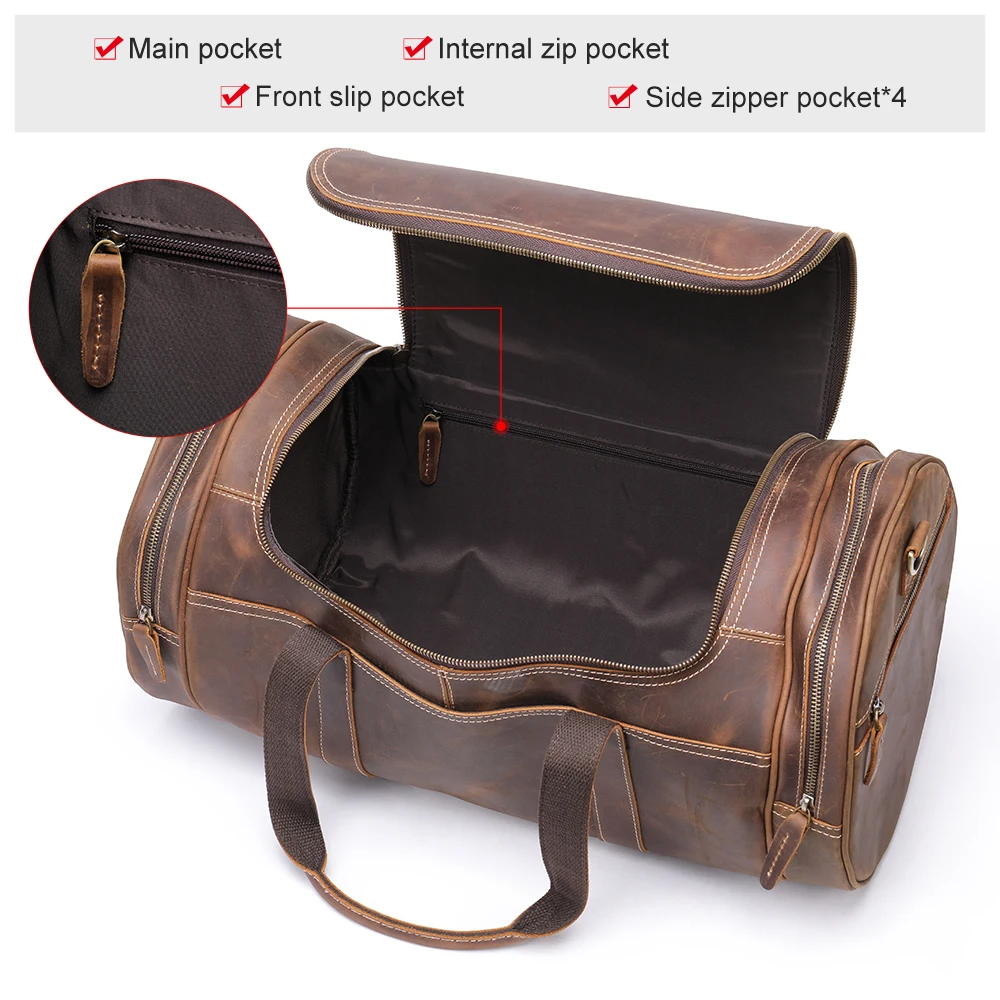 MVA Leather Travel Duffel Bags for Men Women Full Grain Leather Overnight Weekend Bags Sports Gym Duffle Hand Luggage Shoulder