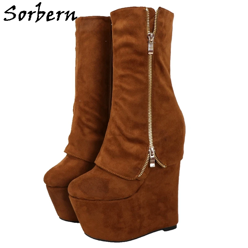 Sorbern 18Cm buty na koturnie buty kostki na wysokim obcasie niestandardowy zamek dekoracji platformy okrągłe Toe odwróć wał Unisex botki