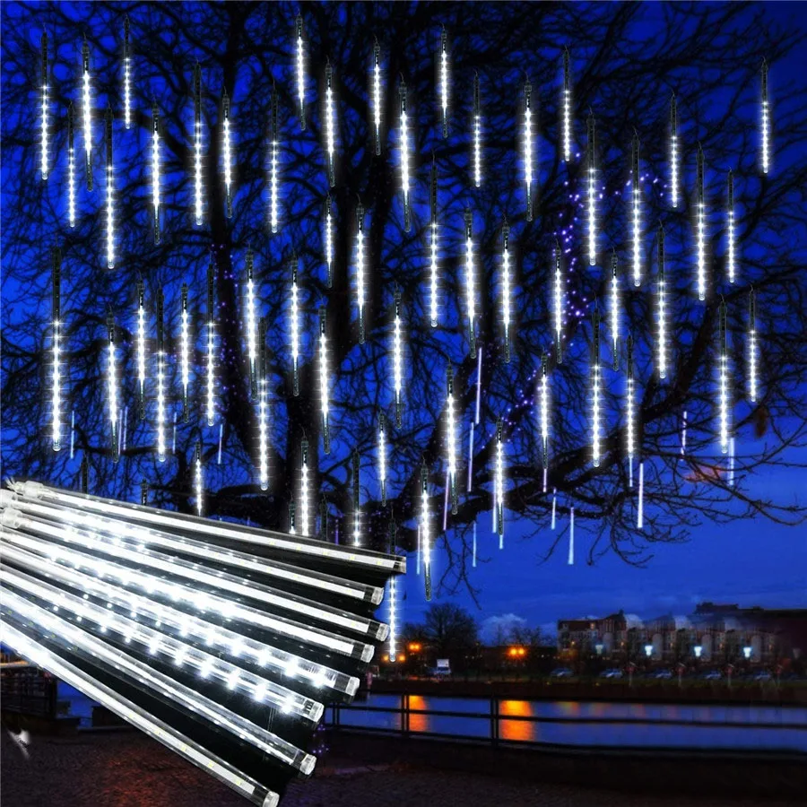 Meteor Shower Rain Light 50CM 384 LED Falling Rain Drop Christmas Light Snow Falling Icicle Light for Tree Holiday Party Decor