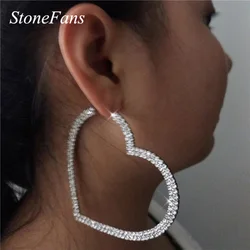 Stonefans New Exaggerate Rhinestone Hollow Heart Earrings for Women Opening Accessories Love Hoop Earrings Fashion Jewelry Gift
