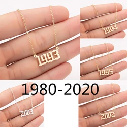 Groot Charm 1980-2020 Year Number Necklaces Stainless Steel Gold Color Custom Birth Year Pendant Necklaces Gifts Wholesale