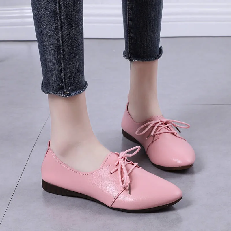 New Big Size 2021 Spring Women Flats Shoes Women Genuine Leather Flats Ladies Shoes Female Cutout Slip on Ballet Flat Loafers