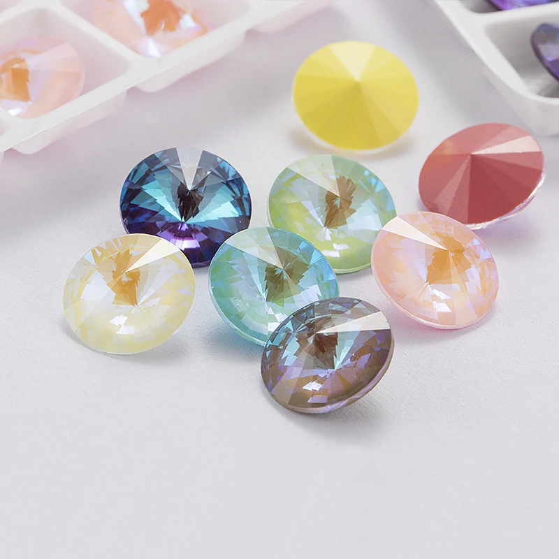 Rivoli Round Shape Moka MI Rhinestones Crystal K9 Glass for Jewelry Making Pointback Crystal for Craft Glue on Clothing Garment