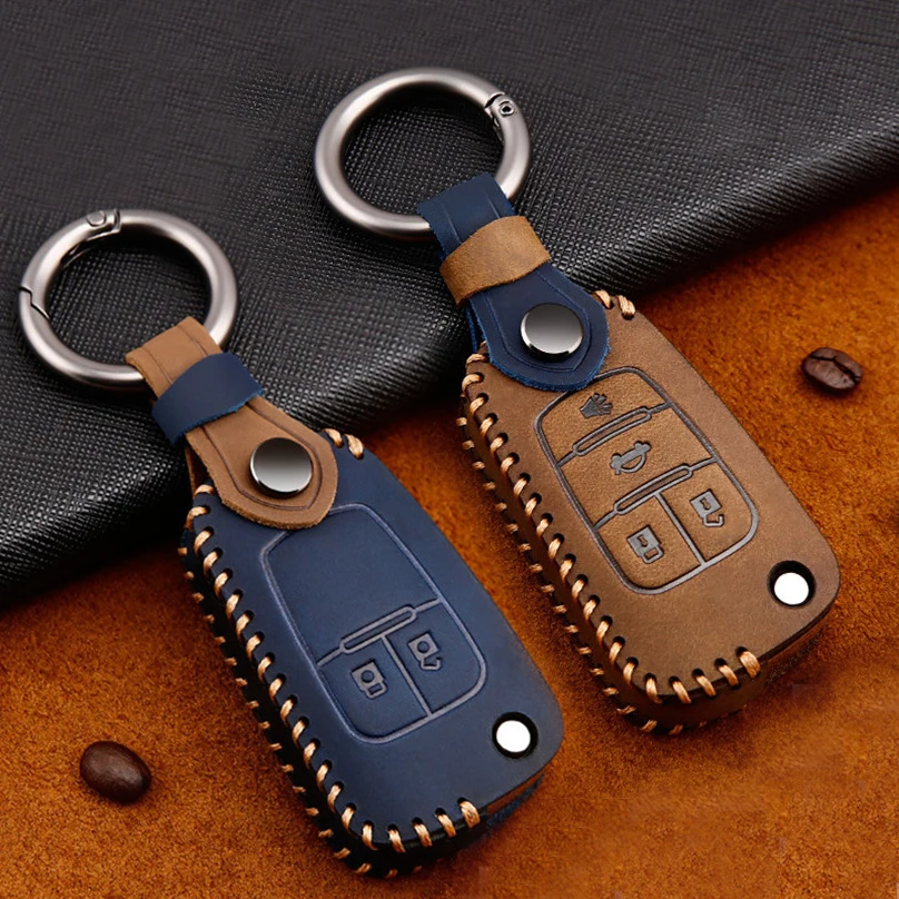 

For Chevrolet For Buick For Cruze Aveo Trax Opel Astra Corsa Meriva Zafira Antara J Genuine Leather Car Key Case Cover Keychain