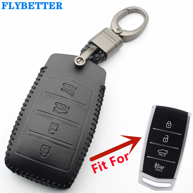 FLYBETTER Genuine Leather 4Button Smart Key Case Cover For Hyundai Genesis/G70/G80/G90/EQ900  L699