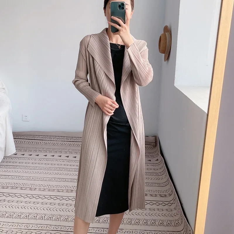 

miyake pleated women's windbreaker autumn 2021 mid-length temperament coat thin new basic long sleeve jacket for woman