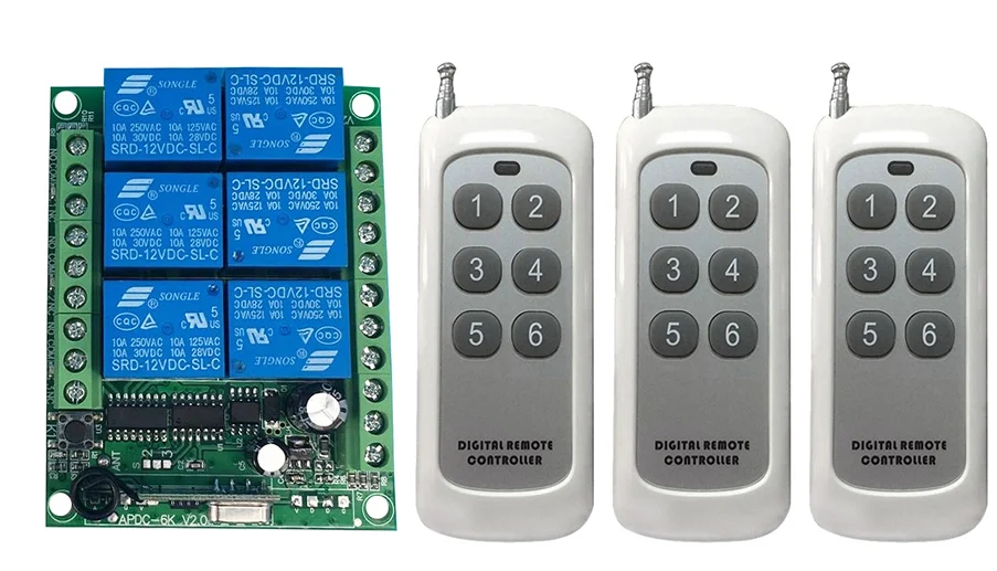 DC 12V 24V 6 CH Channels 6CH RF Wireless Remote Control Switch Remote Control System receiver transmitter 6CH Relay 315/433 MHz