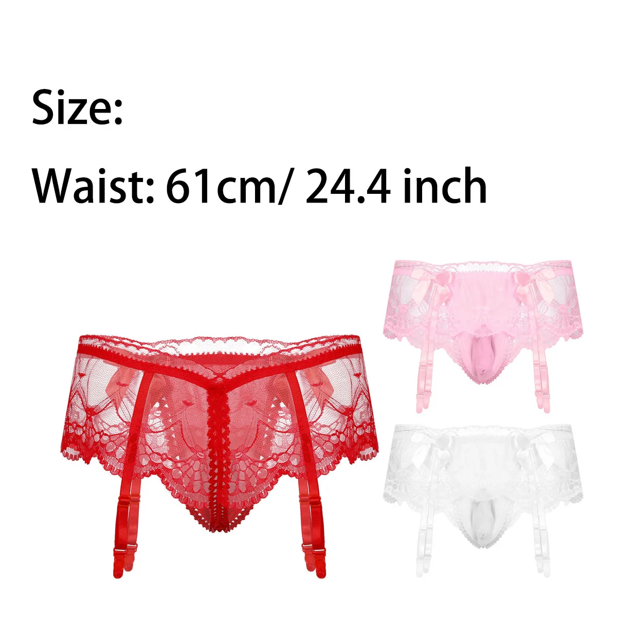 Mens Sexy Lace Underwear Briefs Pink Thong G-String Pouch Panties