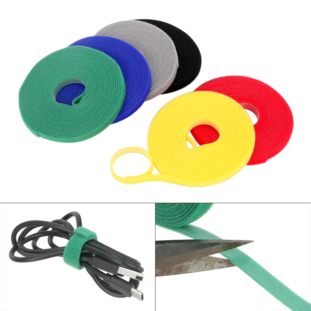 Multifunction Nylon Cable Ties Power Wire Loop Tape 5m*1cm Nylon Straps Multicolor Fastener Reusable Magic Tape