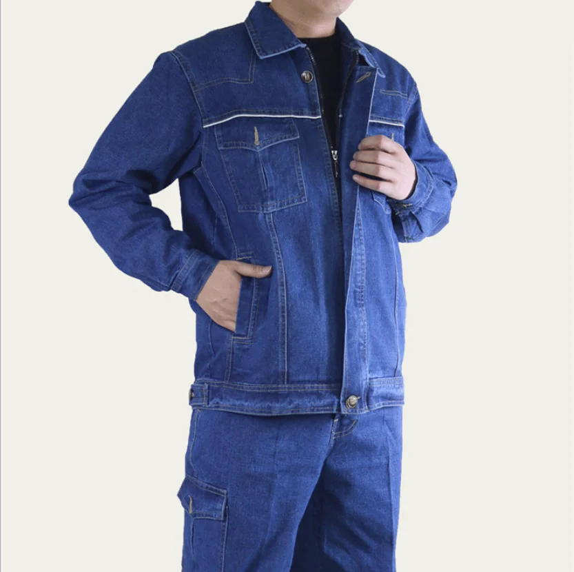 Thick Welding Suits Denim Work Clothing For Men Cargo Jacket Trousers Long Sleeve Wear Resistant Welding Uniforms Coveralls 4xl