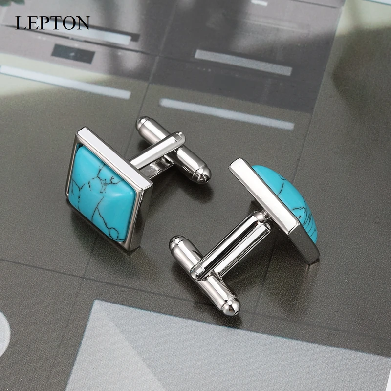 Hot Sale Blue stone Cufflinks for Mens Business Lepton Fashion Square Imitation fashion   Cufflink Relojes gemelos Drop Shipping