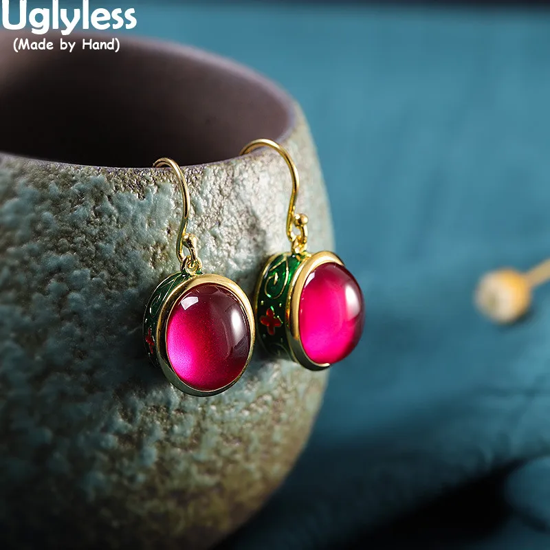 

Uglyless Phuket Island Stylish Jewelry Sets Women Chalcedony Corundum Malachite Earrings Rings 925 Silver Exotic Enamel Brincos