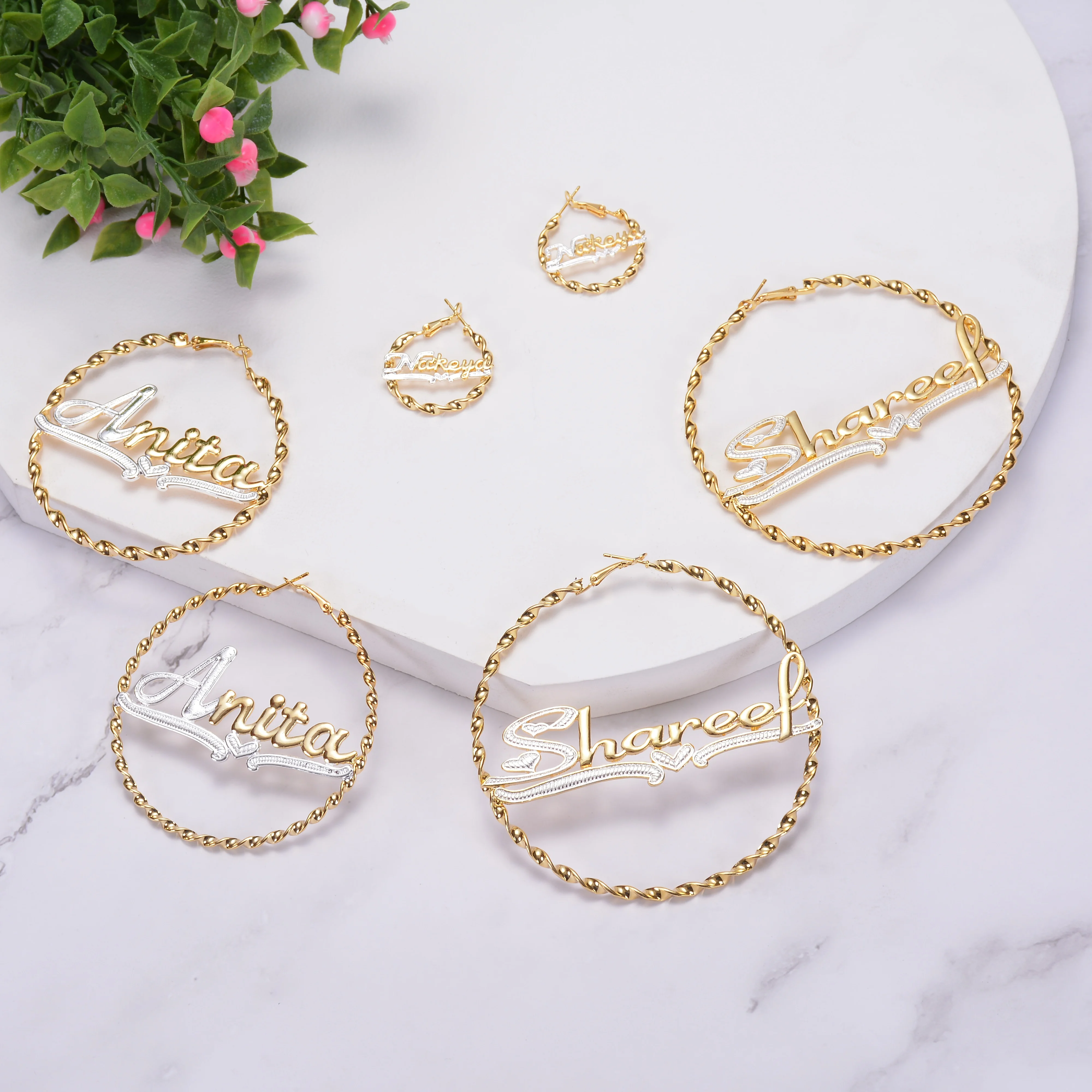 DUOYING 2020 New Name Earring Custom HipHop Earrings Sexy Earring Personalized Gold TwoColor Plating Round Earring forWomen Gift