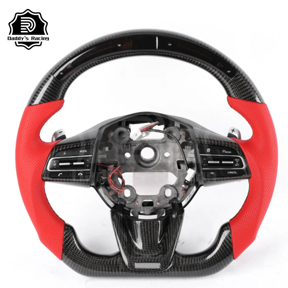 Carbon Fiber Led Display Perforated Leather Performance Steering Wheel Fit For Ki-a Stin-ger G-T Car Modification