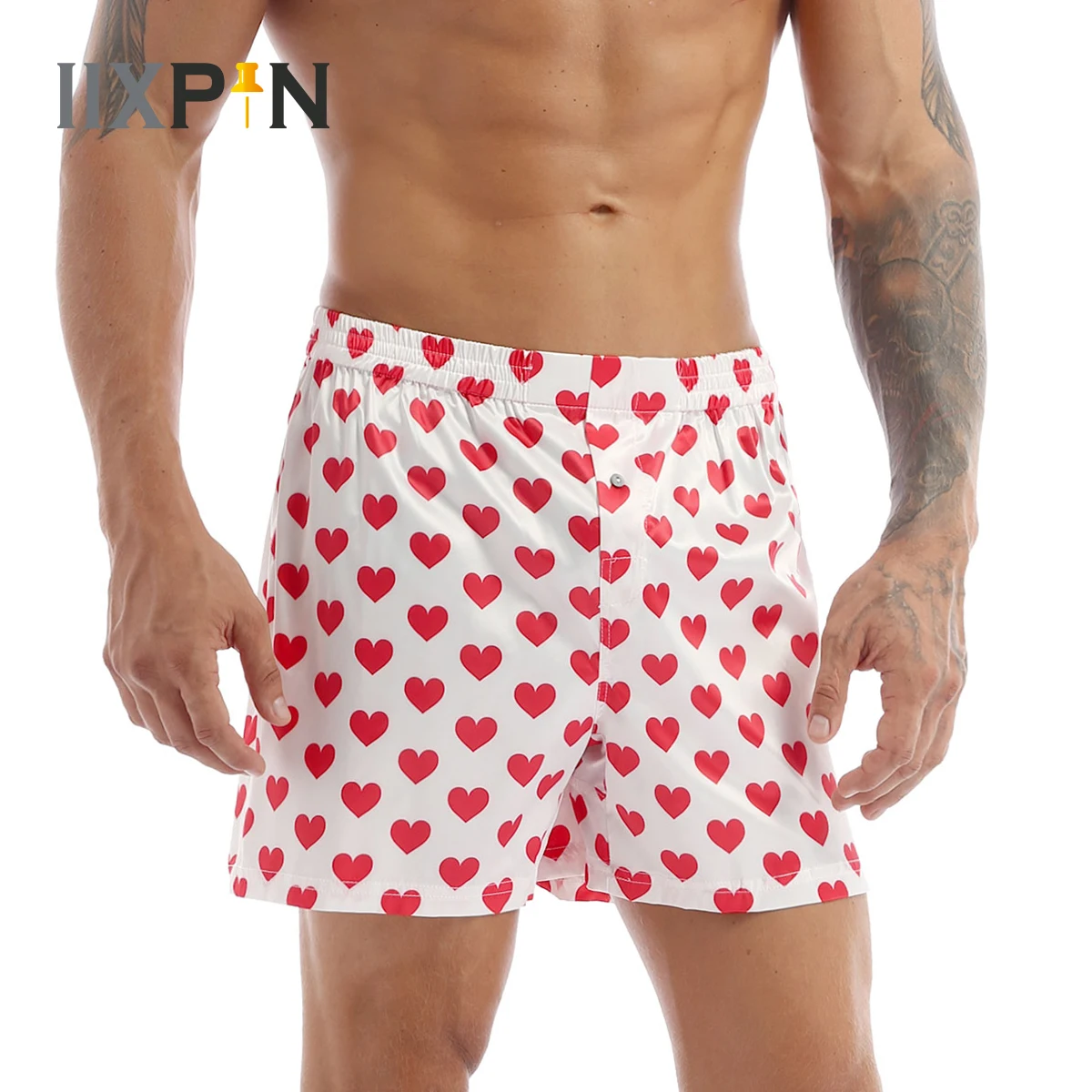 Calzoncillos suaves con estampado de corazón de amor para hombre, ropa interior Sexy Gay, pantalones cortos casuales, ropa de playa, pantalones