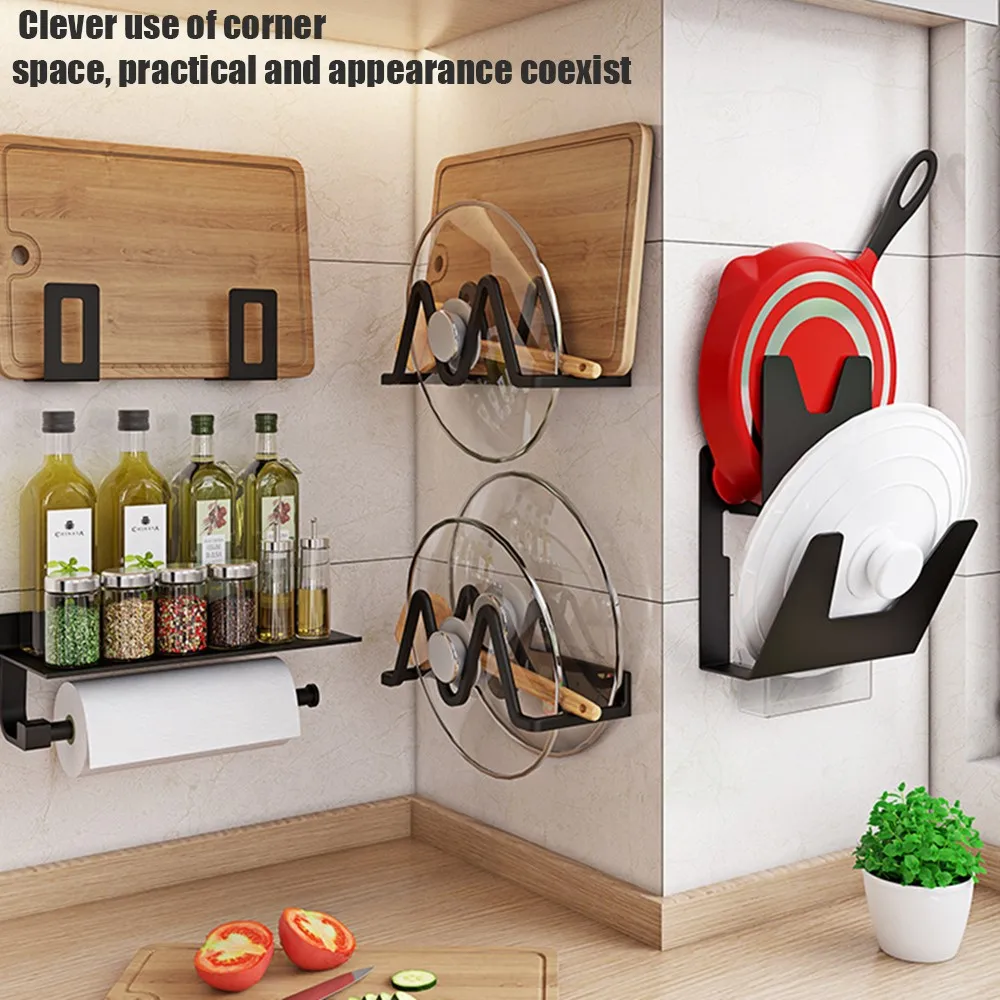 Pot Lid Holder Organizer Rack Wall Mount Double Slots Cutting Board Kitchen Cabinet Door Bakeware Pans Trays Storage Rack