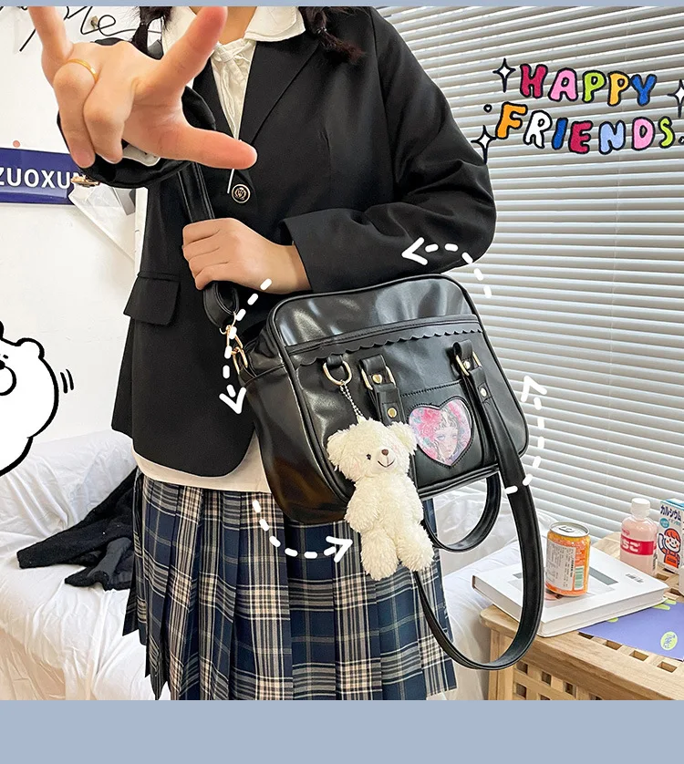 Bolso de hombro japonés JK para mujer, uniforme de estudiante, bolsa de mensajero bidimensional para niñas, bolso de mano de PU lindo de estilo universitario para niñas