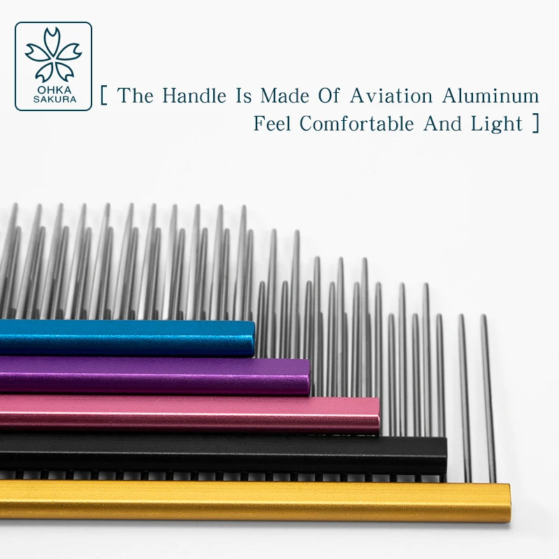 Imagem -05 - Pente de Cabelo Colorido Pet Agulha de Aviação Alumínio Comb Handle Comb Grooming Supplies Pet Hair Remover Comb Aço Inoxidável