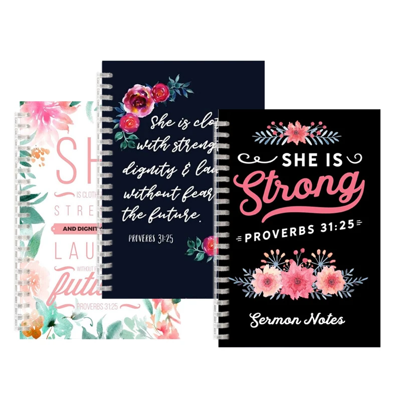 She is clothed with Strength and Dignity Notebook Proverbs 31:25 Bible Verse Diary Spiral Binder Note Book Christian Quote Faith