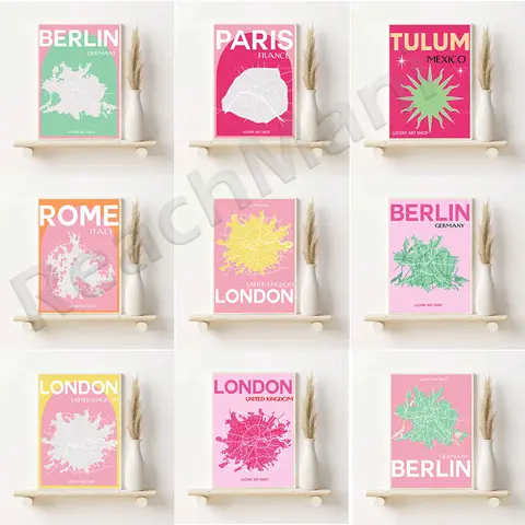 City map poster color art, Berlin - Seoul - Tokyo - Rome - New York - Stockholm - London - Paris typographic decoration poster