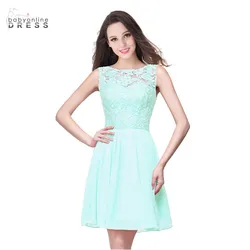 Mint Green Lace Cocktail Dresses Sexy Hollow Out Short Chiffon Party Dresses Robe De Cocktail