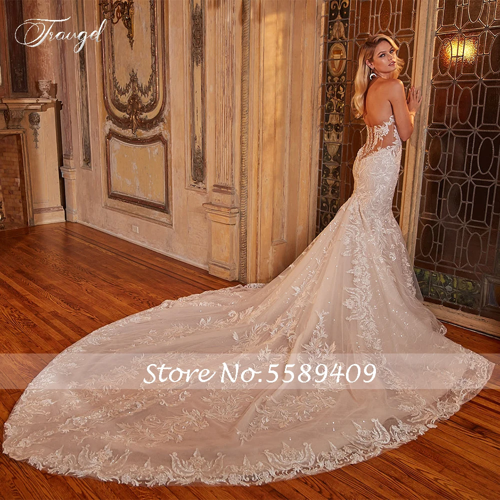 Traugel Sexy Backless Vintage Sweetheart Mermaid Lace Wedding Dresses Elegant Beaded Chapel Train Trumpet Bridal Gown Plus Size