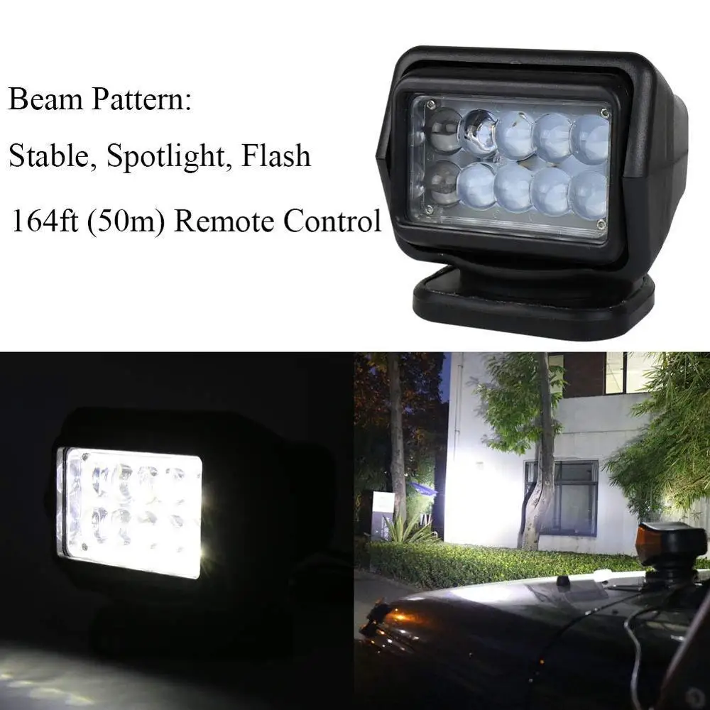 LED Searchlight 7Inch 50W Remote Control 360 Degree Rotate Spotlight For Truck Off road SUV Boat Marine Driving Light 1Pcs