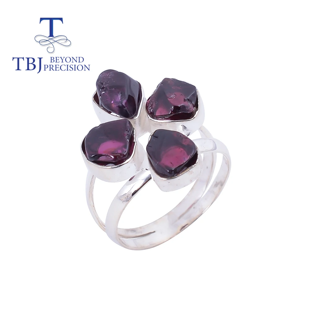 

TBJ,925 sterling silver natural Rhodolite garnet Rough gemstone Ring unique fashion women fine jewelry anniversary party gift