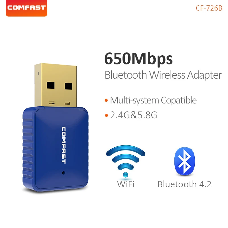 Comfast 650Mbps Wireless Network Card Dual Band 2.4G&5G Wifi Adapter 2 dBi Antenna 4.2 USB Bluetooth For PC Laptop Headphones