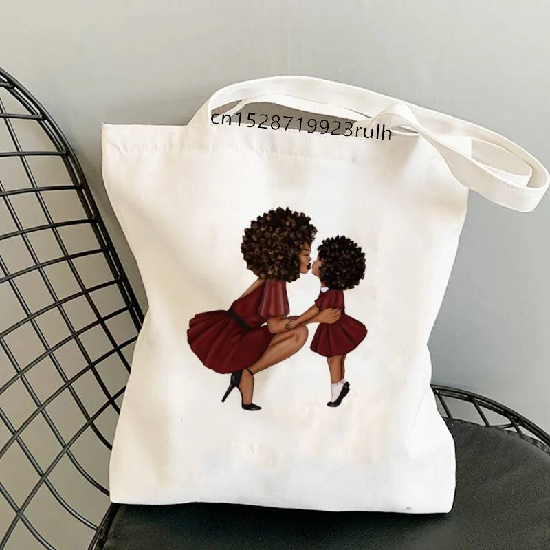 Black African Curly Hair Girl Shoulder Bags Large Messenger Bag Poppin Mom Fashion Cute Fun Canvas Handbag Tote Bag Women Wallet