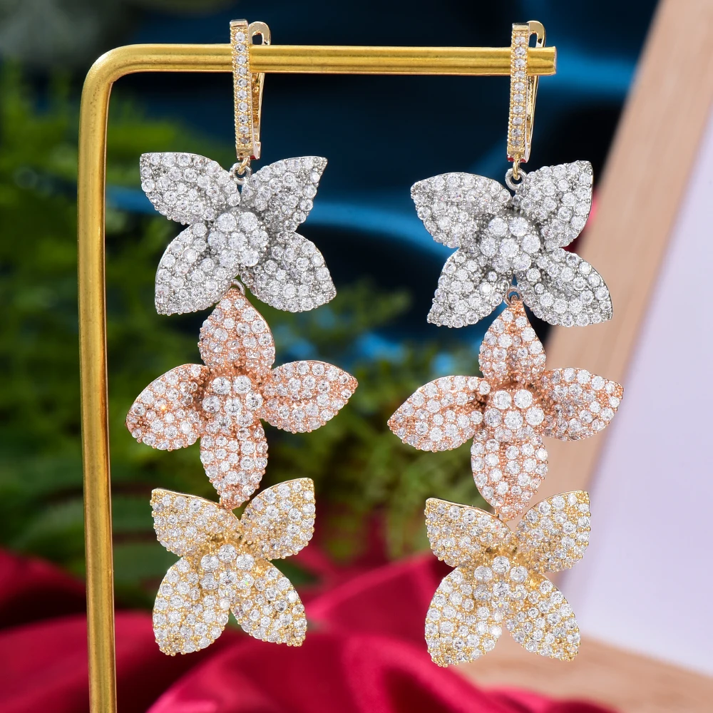 GODKI Spring Collection Purple Flowers Earrings For Women Wedding Party Dubai Bridal Jewelry boucle d'oreille femme Gift Jewelry