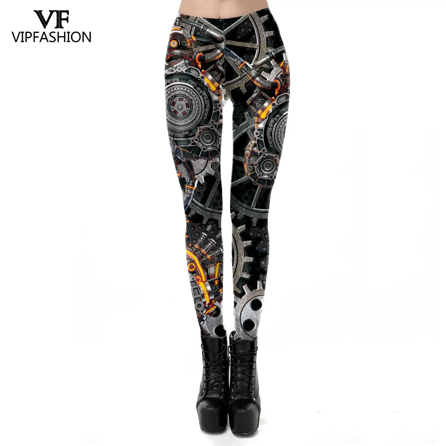 VIP FASHION Women Leggings Punk 3D Print Mid-Waist Pants Summer Sexy Skinny Tights Girl Casual Trousers Elastic Cosplay Leggings