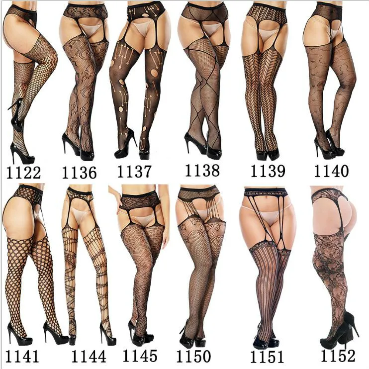 Women\'s Sexy Solid Striped Elastic High Waist Transparent Stockings Lingerie Garter Fishnet Pantyhose Open Crotch Tights